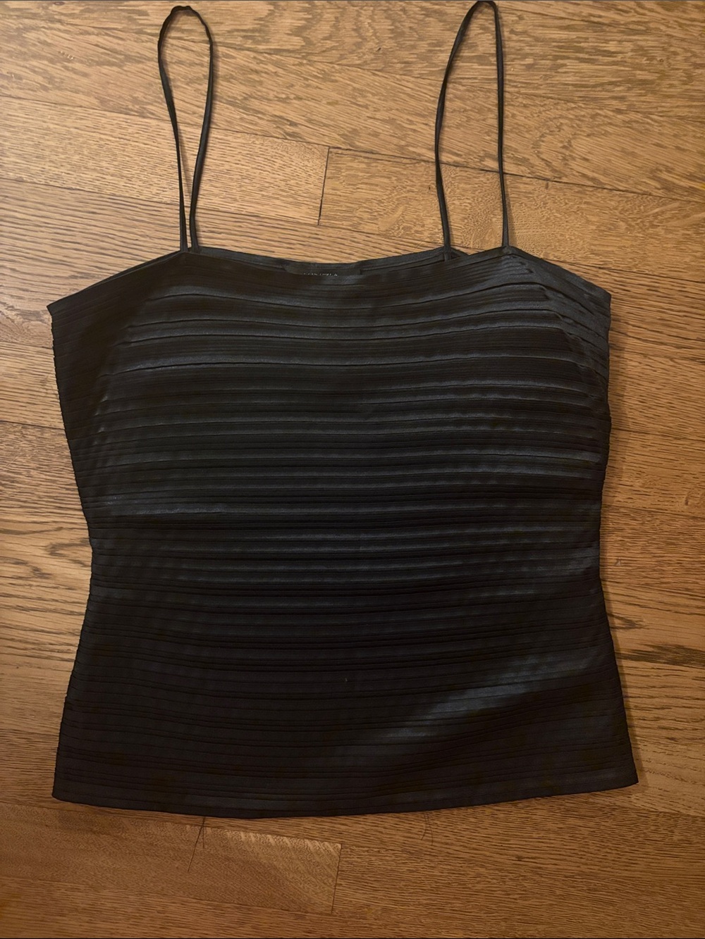 Sleek Black Ribbed Spaghetti-Strap Camisole